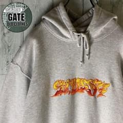 ステューシー ファイヤー刺繍ロゴ スウェット パーカー グレー XLARGE 
