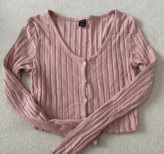 SHEIN リブニット カーディガン ピンク Mのサムネイル