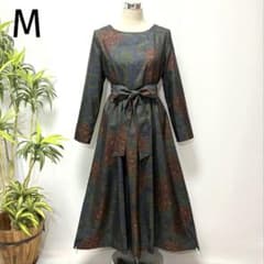 着物リメイク 大島紬花柄ワンピース ロング 2WAY ゆったり ふんわり