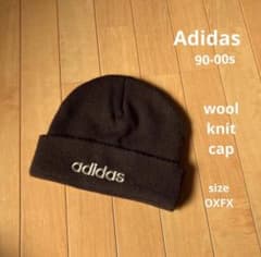 90s Adidas ブラウン　茶色　ロゴ　刺繍　ウール　ニット帽　ビーニーのサムネイル
