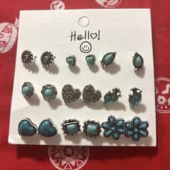 ターコイズ　ピアス9個セットのサムネイル