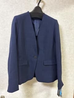ネイビー チェック柄 レディーススーツセットアップ（ジャケット&パンツ）Mサイズのサムネイル