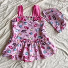 水着 女の子 ワンピース　スイムキャップ付き　100cmのサムネイル