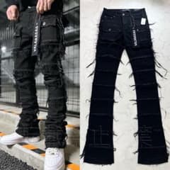 valabasas【新品未使用】ブラックスタックフレアデニム 30 バラバサス valabasas バラバサス スタックフレアダメージデニム ブラック