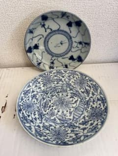 中国美術清時代 染付 霊芝文 青花 花唐草文皿 2客 - メルカリ