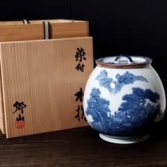 茶道具】加藤郷山作 染付山水絵 芋頭水指 共箱 - メルカリ