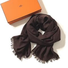【未使用級】HERMES/エルメス　大判ストール　Hロゴ　カシミヤ　羽織り　茶 未使用級】HERMES/エルメス 大判ストール Hロゴ カシミヤ 羽織り 茶