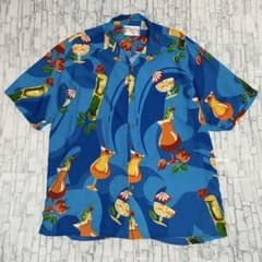 Thums Up 古着 総柄 カクテル レーヨン 開襟 半袖アロハシャツ XL