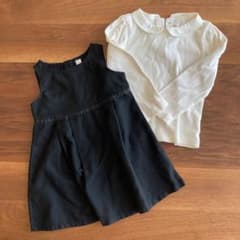 【セット】襟付き白カットソー＆黒ワンピのサムネイル