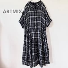 萌　モユル　ART MIX MOYURU ロングコート　ビックシルエット　アシメ ARTMIX アートミックス 萌 モユル MOYURU チェック柄 ワンピース