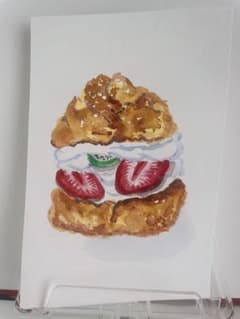 いちごのシュークリーム水彩画原画おまけ付きのサムネイル
