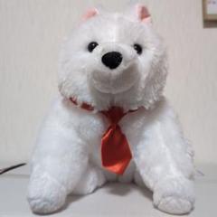 白い犬のぬいぐるみ 赤いネクタイ付き - メルカリ