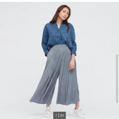 UNIQLO ユニクロ ワッシャーサテンスカートパンツ ブルー XL 新品未使用のサムネイル