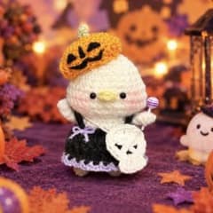 期間限定 ハロウィンなあひるさん ガイコツポシェット かぼちゃ帽子 紫ドレスのサムネイル
