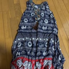 エスニック風ワンピース ネイビー レッドのサムネイル