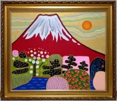 F20号】片岡球子【めで多き富士】手描き/表裏サイン/油彩/絵画/額縁