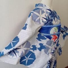白・青系　縞・朝顔等　浴衣・夏着物・単衣　洗える　化繊 白・青系 縞・朝顔等 浴衣・夏着物・単衣 洗える 化繊 - メルカリ