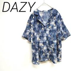 DAZY ネイビー/ベージュ 半袖シャツ　 L カジュアル　リゾート　前ボタン