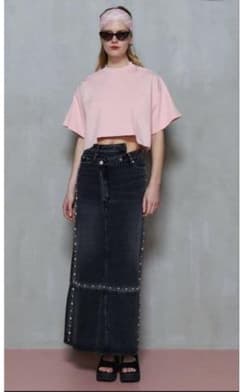 MAISONSPECIALスタッズ付キブラックデニム タイトスカート✬ ロング丈のサムネイル