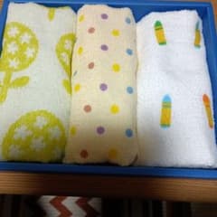 구입시입니다 페이스 타올, 크레용 무늬, 도트 무늬, 수국 무늬의 3 장 세트