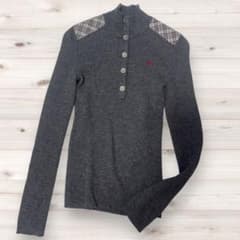 バーバリーブルーレーベル リブニット ノバチェック ウール ホース刺繍