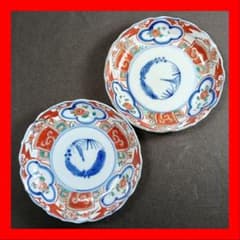 184 金彩 小皿 2枚セット 印判皿 染付皿 伊万里焼 アンティーク 時代物