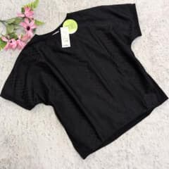 ✨ESSEME✦M✨テクスチャー入り レース生地＆カットソー 黒 半袖Tシャツのサムネイル