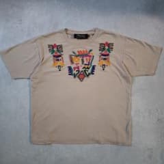 80's 90's vintage Tシャツ S 刺繍 ベージュ マルチカラーのサムネイル