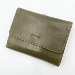 未使用級　genten ゲンテン　がま口　折り財布　ゴート　レザー　カーキ 未使用級 genten ゲンテン がま口 折り財布 ゴート レザー カーキ