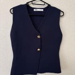 ZARA ネイビー ノースリーブセーター Sのサムネイル