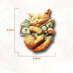 猫ドル札抱きマグネット 6.5cmのサムネイル
