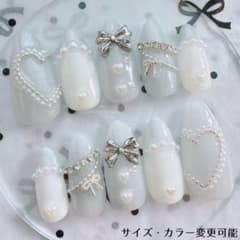 No.22【現品】ネイルチップ 推し活 スナ系 ワンホン ガーリー 量産型 韓国のサムネイル