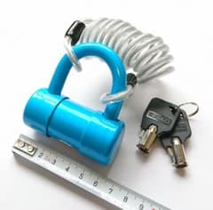 【超小型U字ロック】コイルワイヤー付 シャックルロック 自転車 鍵 錠前 BL
