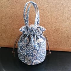 ハンドメイド　コーデュロイ花柄　巾着ミニバッグ　丸底のサムネイル