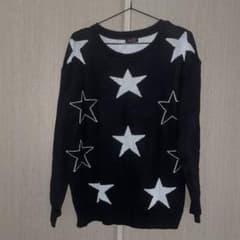 ニット 星柄 白 黒のサムネイル