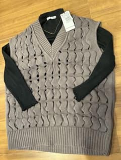 【新品未使用タグ付き】編み込み ニットベスト Vネック グレージュ 15000円のサムネイル