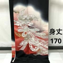 b477正絹 黒留袖 比翼付 五つ紋 熨斗束 刺繍 銀糸金銀彩 未使用極美品
