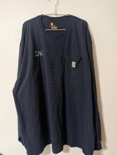 カーハート 企業刺繍 ポケット長袖Tシャツ 2XL ダークネイビー ゆるだぼのサムネイル