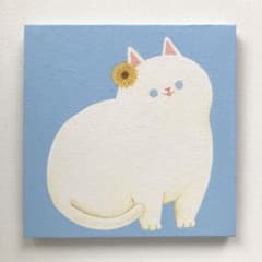 ひまわりの耳飾り　白猫　アクリル画　テクスチャーアート　原画のサムネイル