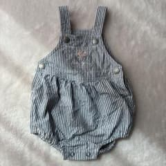 Baby B'gosh デニムオーバーオール　ストライプ　ベビー60 古着のサムネイル
