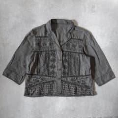 vintage 七分袖シャツ ダークグレー L 刺繍 ジャケット グレー 黒のサムネイル