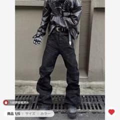 メンズ ブラック フレアデニム ブーツカット パンツのサムネイル