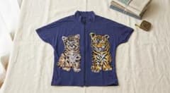 アニマル刺繍 ジップアップ 半袖カットソー ネイビー 7のサムネイル