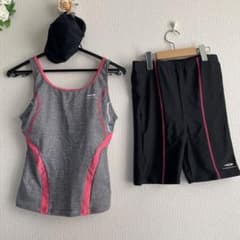 PINKタンクトップ＆ショーパンセット(グレー) スポーツ用水着セット グレー/ピンク タンクトップとショートパンツ