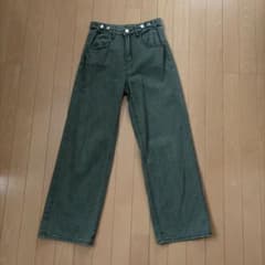 カーキ ワイドデニムパンツ ハイウエスト レディースのサムネイル