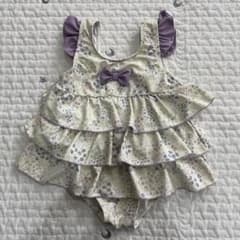 キッズ ワンピース水着 花柄 フリル パープル 100cmのサムネイル