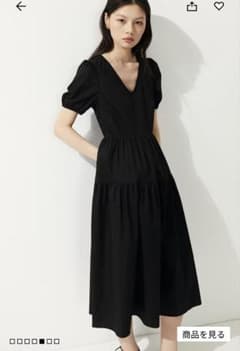 h&m コットンワンピース　Vネックティアードワンピース（ブラック）のサムネイル