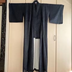 【夏用着物】絽 小紋 紺色 麻の葉文様のサムネイル