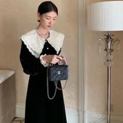 S 結婚式　 黒　ワンピース　ドレス　再入荷　韓国  黒 入学式　卒園式のサムネイル