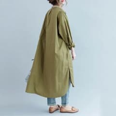 新品　オリーブ　ワンピース　シャツワンピース レディース ロングワンピ　長袖のサムネイル